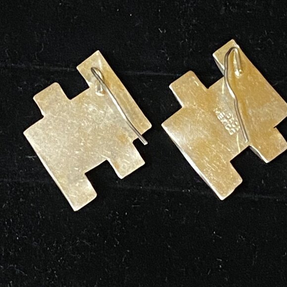 1.5" x 1" Vintage Sterling Silver 925 Mexican Offset Pierced Ear Earrings - Picture 4 of 6